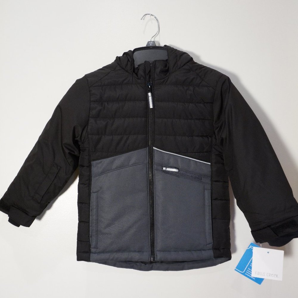 New Falls Creek Boy Toddler Black Hooded Jacket Coat Size XS 5T